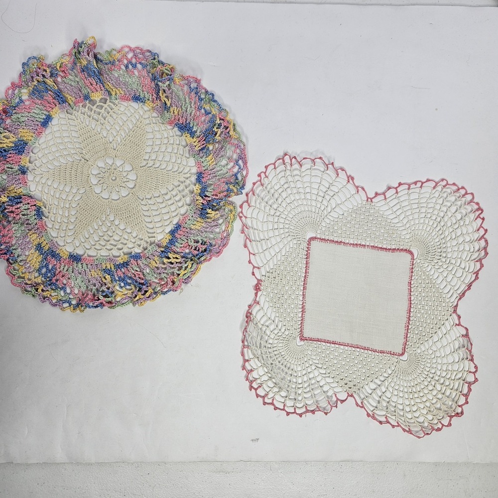 Doilies Pink And Cream 1 Square 11" X 11" And‎ 1  Multicolor Round 11" Dia.